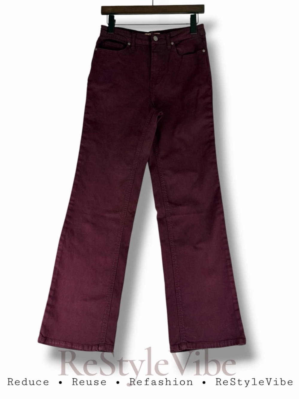 OAT Women’s Size 2/26 Denim Jean Pant Wine Burgundy Bootcut High Rise Stretch